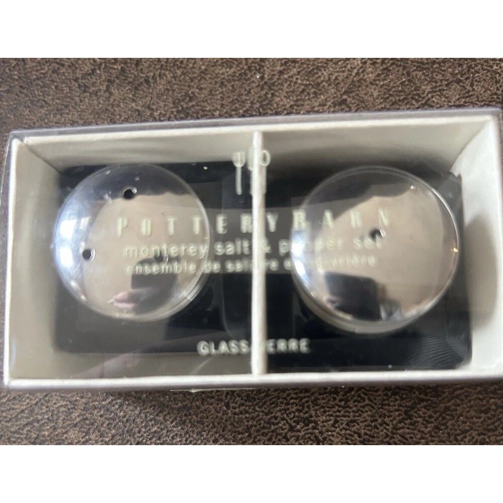 Pottery Barn Monterey Black Glass Table Top Salt Pepper Shakers in Box Chrome